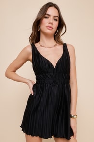Upgraded Nights Black Plisse Sleeveless Romper