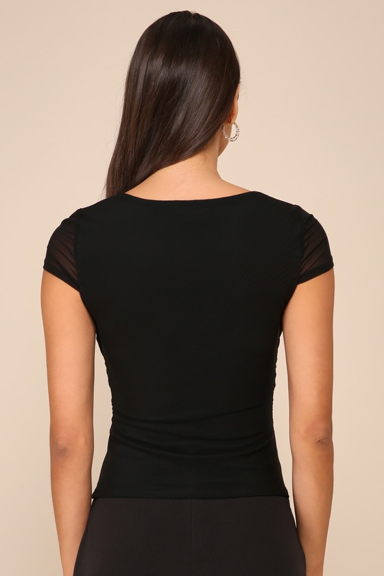 Sheer Confidence Black Mesh Cap Sleeve Top 4