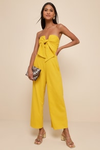 Sunshine Aura Mustard Yellow Tie-Front Strapless Jumpsuit 4