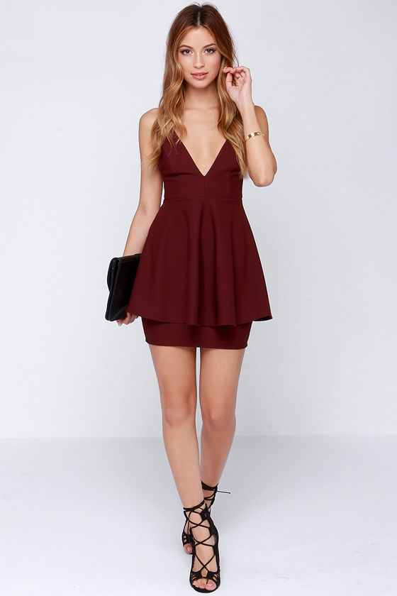 Sexy Burgundy Dress - Sleeveless Dress - Peplum Dress - $44.00