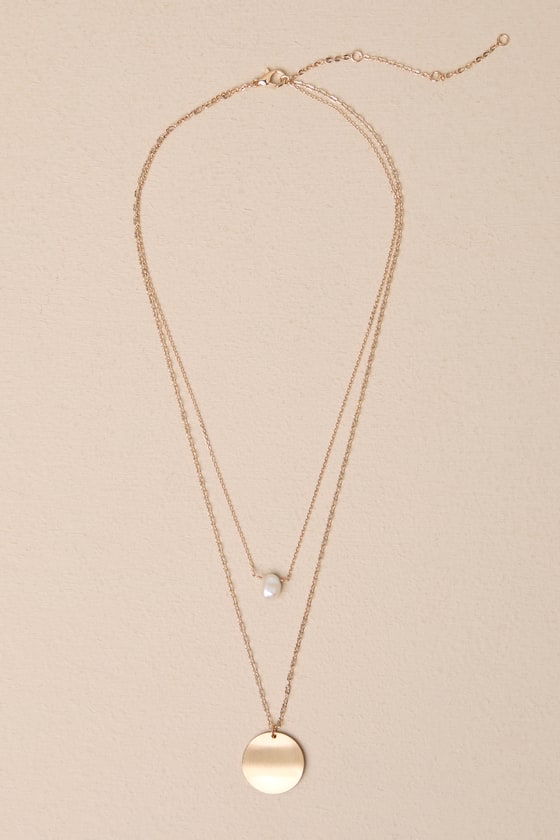 Lulus Effortlessly Ravishing Gold Pearl Pendant Layered Necklace