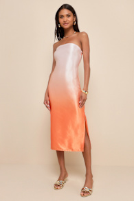 Indescribable Poise Peach Ombre Satin Strapless Mini Dress 2