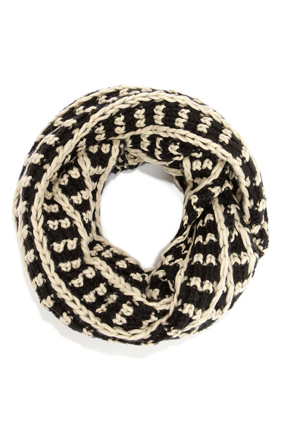 Cozy Black and Beige Scarf - Striped Scarf - Knit Scarf - Infinity ...