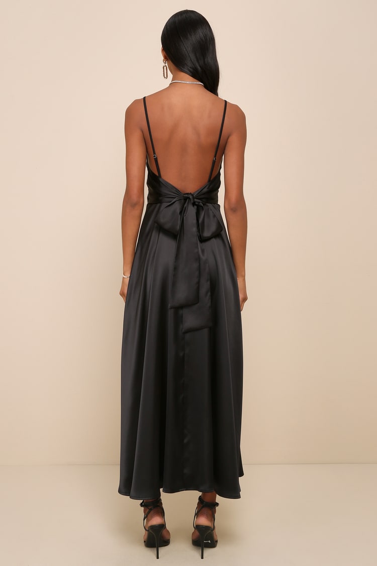 Black Bridesmaid Dress - Satin Midi Dress - Tie-Back Midi Dress - Lulus Black Bridesmaid Dress - Satin Midi Dress - Tie-Back Midi Dress - Lulus