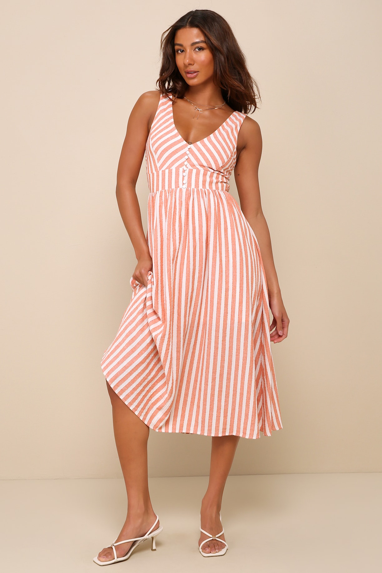 Sun-Kissed Cutie Orange Striped Backless Midi Dress