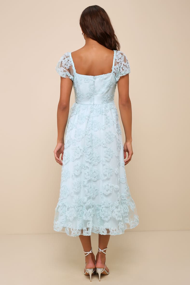 Notable Elegance Mint Mesh Floral Applique Bustier Midi Dress