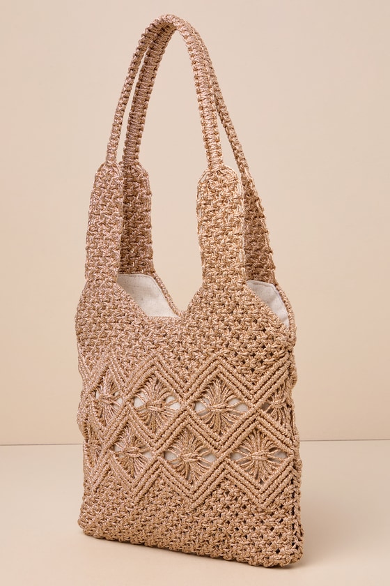 Shop Lulus Sunny Glitter Gold Woven Tote Bag