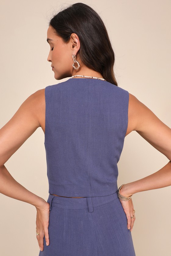 Lulus Suits You Perfectly Dark Blue Linen Vest In Dark Blue
