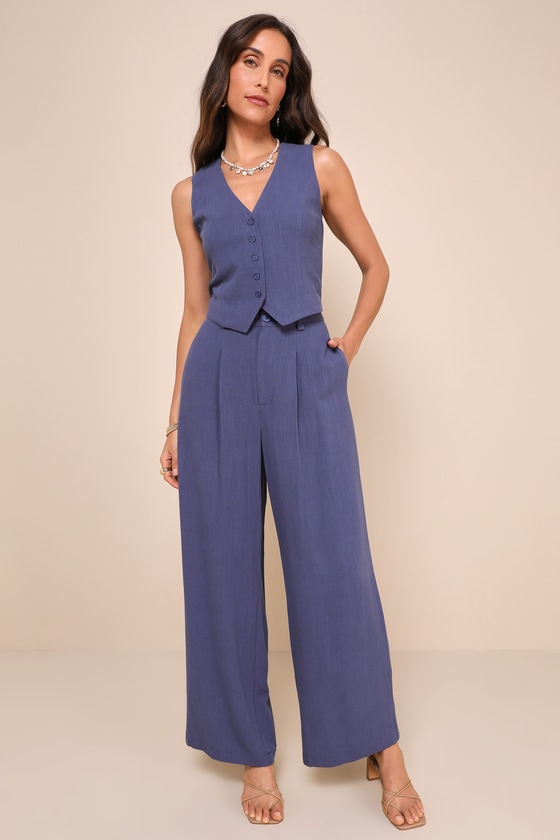 Lulus Suits You Perfectly Dark Blue Linen Vest In Dark Blue