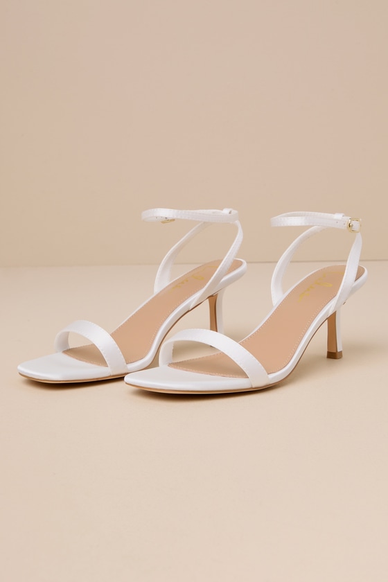 Ensley White Satin Kitten Heel Ankle Strap Sandals 2