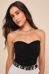 Immense Perfection Black Ruched Strapless Top