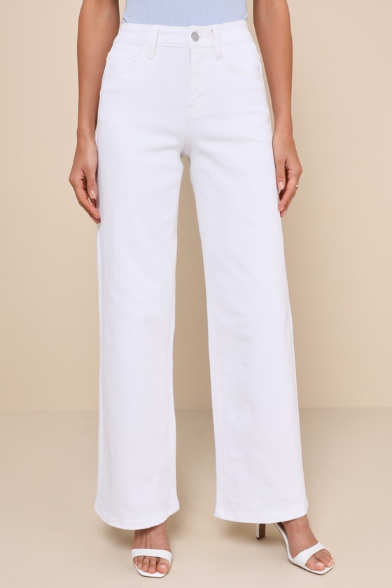 Shop Vervet Olivia White Denim Wide-leg High Rise Jeans