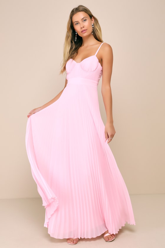 Lulus Certainly Lovely Light Pink Pleated Bustier Maxi Dress