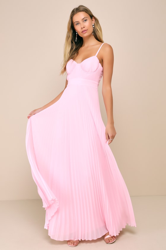 Shop Lulus Certainly Lovely Light Pink Pleated Bustier Maxi Dress