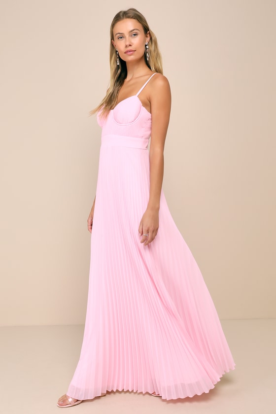 Shop Lulus Certainly Lovely Light Pink Pleated Bustier Maxi Dress
