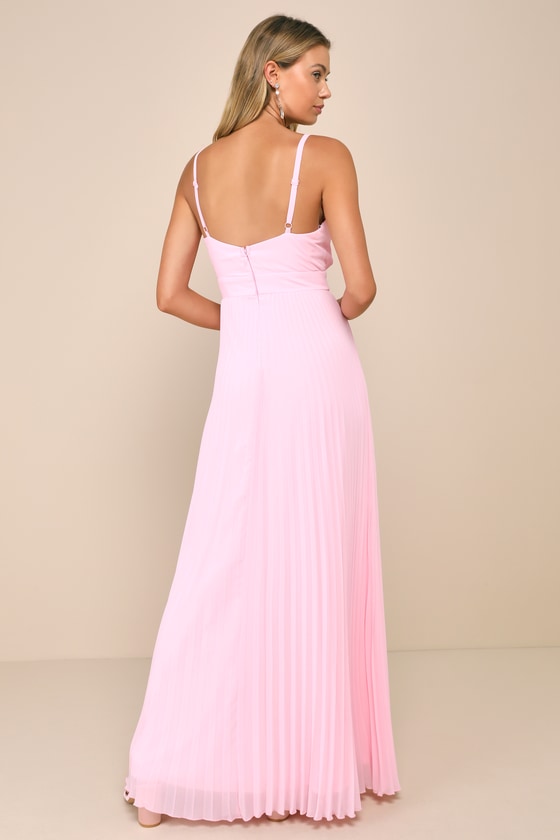 Shop Lulus Certainly Lovely Light Pink Pleated Bustier Maxi Dress