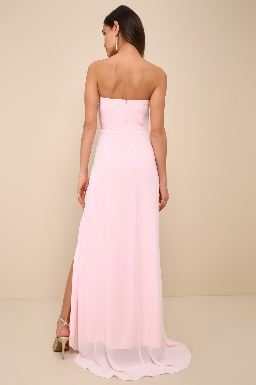 Splendid Aura Light Pink Chiffon Pleated Strapless Maxi Dress