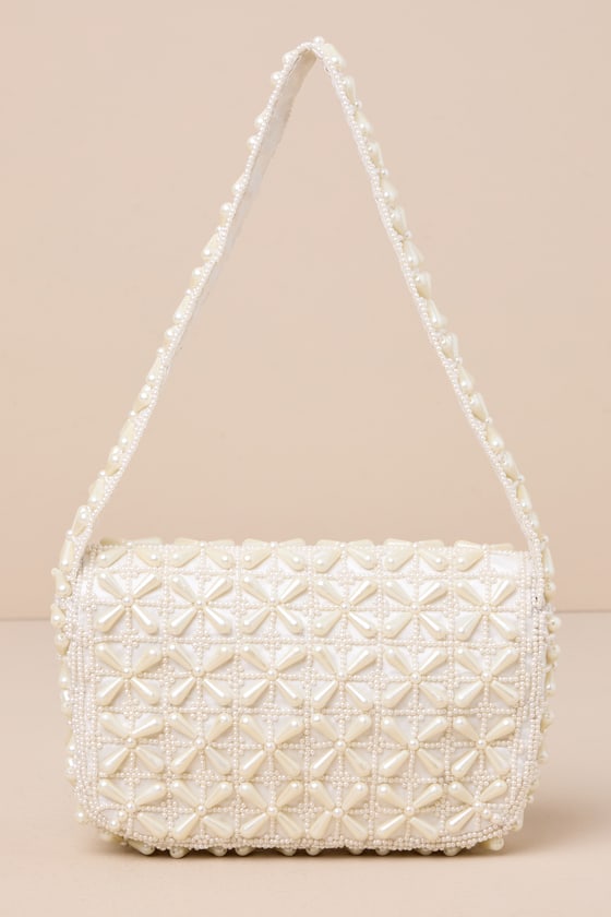 Lulus Luxe Perception Ivory Pearl Beaded Mini Shoulder Bag In Ivory