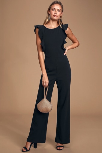 Feel Your Love Black Ruffled Wide-Leg Jumpsuit 5