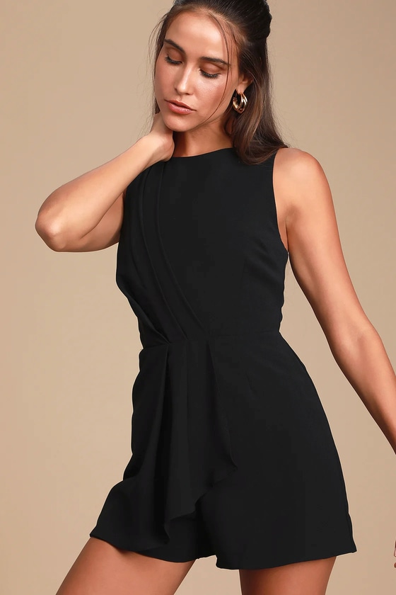 My Dear Black Pleated Sleeveless Romper 1
