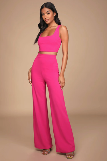 Hot Pink 2-Piece Jumpsuit Square Neck Jumpsuit Co-Ord Set Lulus
