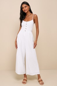 Coastal Air White Striped Tie-Back Culotte Jumpsuit 6