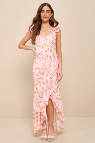 Darling Glow Peach Pink Floral Ruffled High-Low Maxi Dress 2