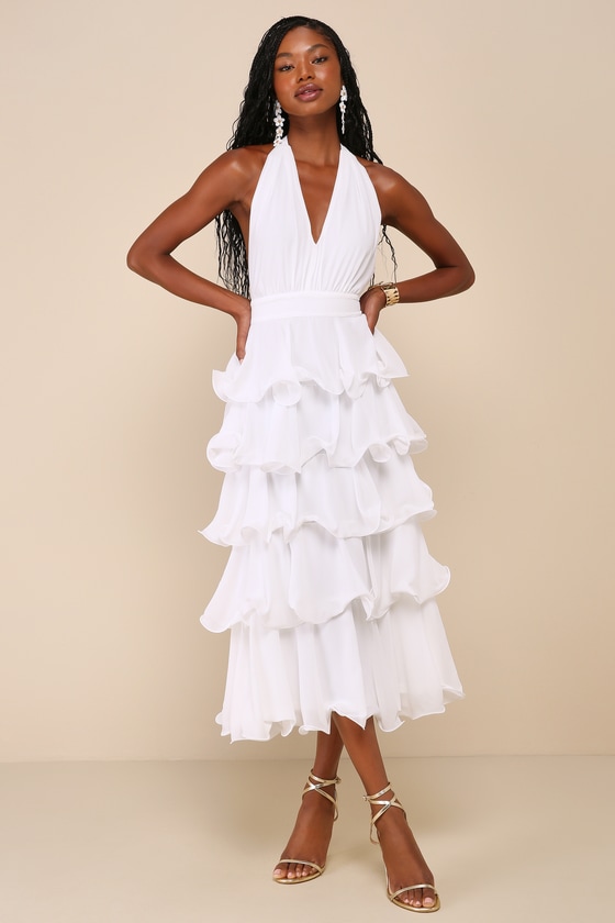 White Midi Dress Halter Midi Dress Tiered Midi Dress Dress Lulus