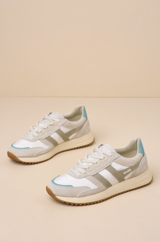 Gola Chicago Off White Color Block Suede Leather Sneakers