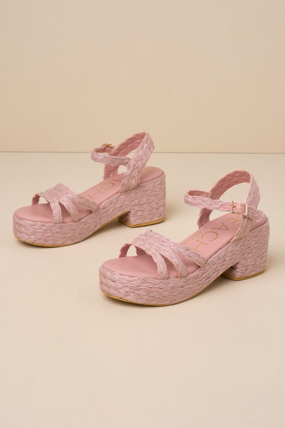Shop Beach By Matisse Mykonos Blush Braided Platform Ankle Strap Sandals In Pink