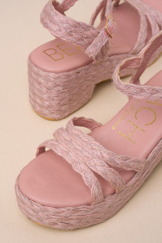 Shop Beach By Matisse Mykonos Blush Braided Platform Ankle Strap Sandals In Pink