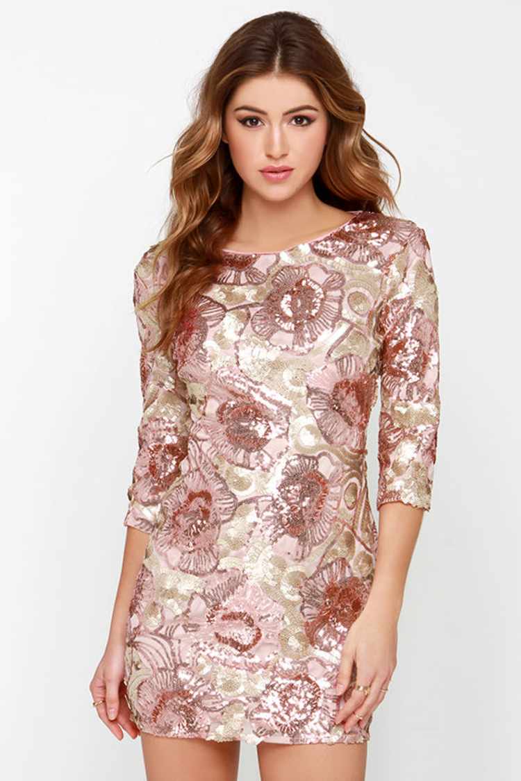Pretty Pink Dress - Sequin Dress - Rose Gold Dress - $85.00 - Lulus