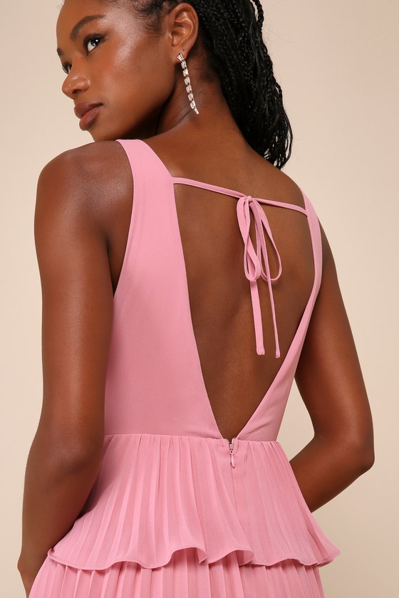 Lulus Mesmerizing Essence Pink Pleated Backless Tiered Maxi Dress In Pink