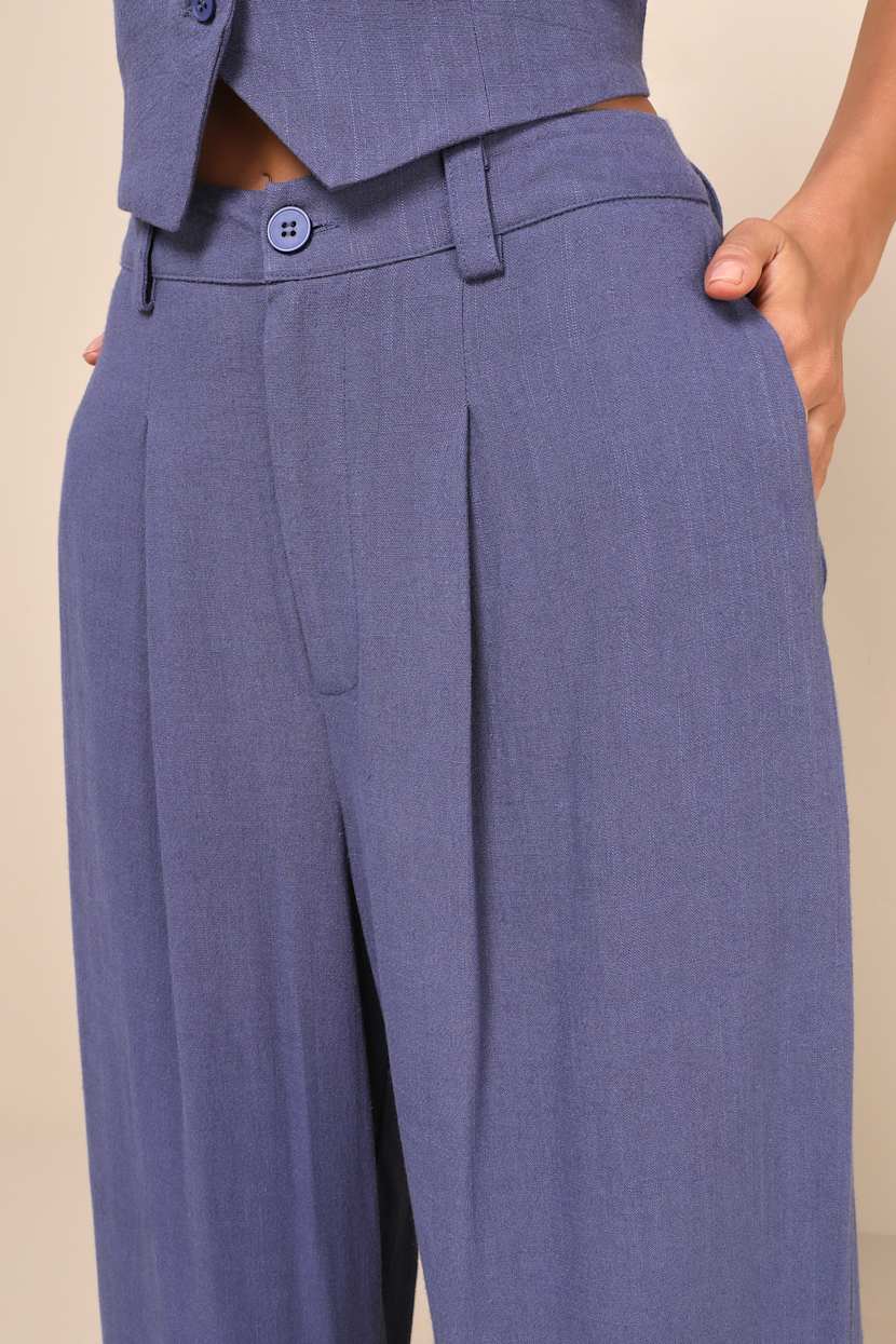 Suits You Perfectly Dark Blue Linen Wide Leg Pants