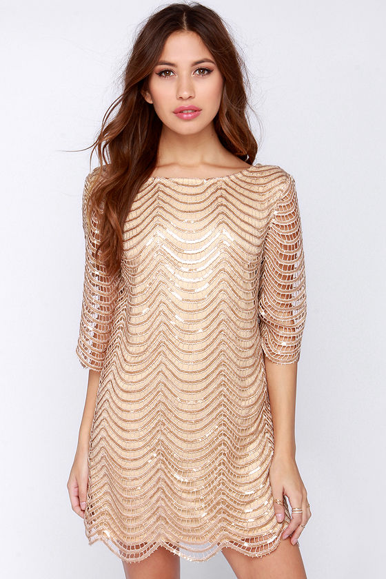 beige glitter dress