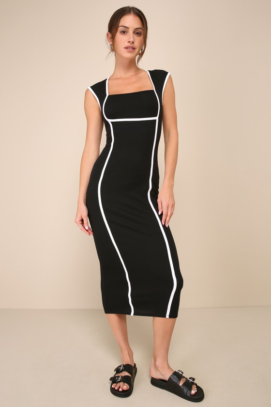 Lulus Casually The Coolest Black And White Cap Sleeve Midi Dress