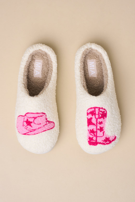 Shop Mia Cozi Pink And Cream Cowboy Boot Shearling Slippers