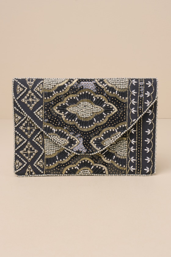 Shop Lulus Etched In Stone Black Beaded Clutch