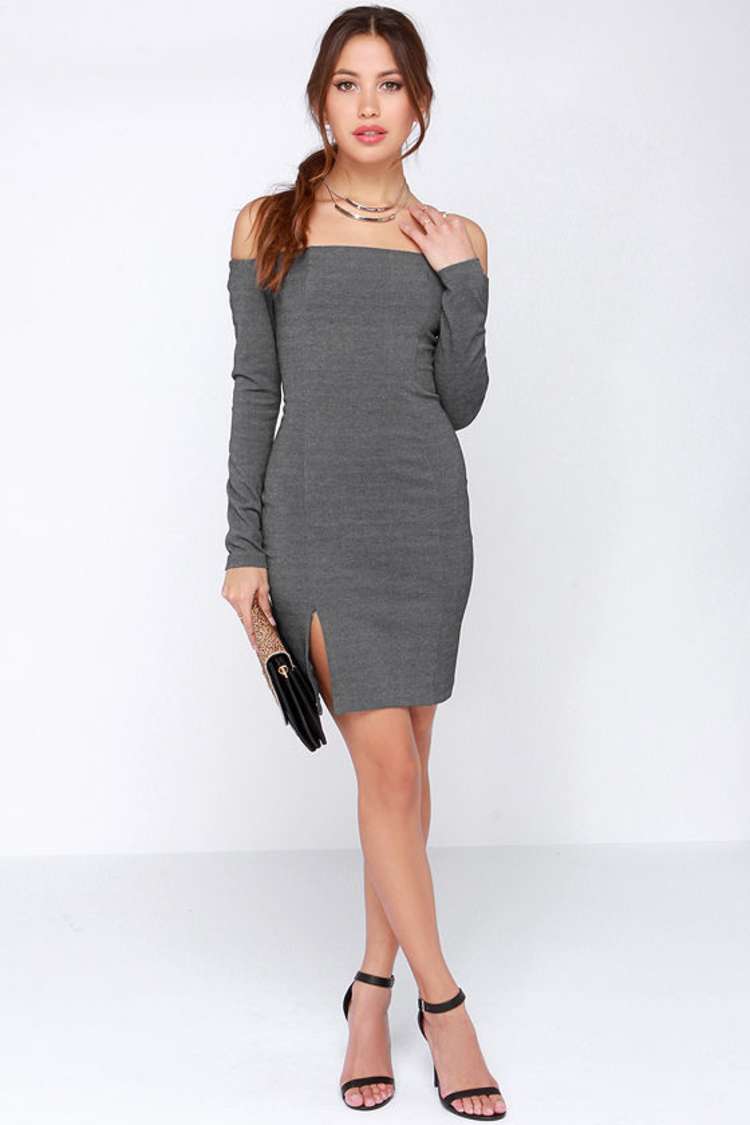 Grey Dress - Long Sleeve Dress - Off-the-Shoulder Dress - $42.00 - Lulus Grey Dress - Long Sleeve Dress - Off-the-Shoulder Dress - $42.00 - Lulus