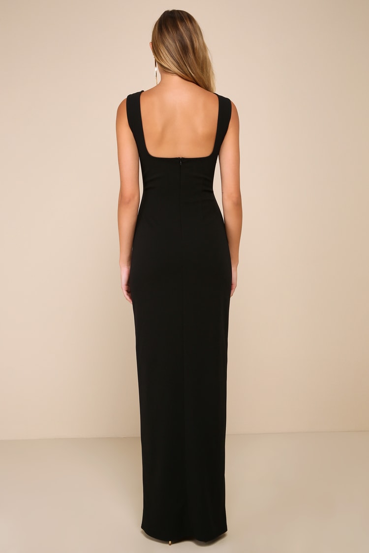 Inspiring Allure Black Square Neck Column Maxi Dress