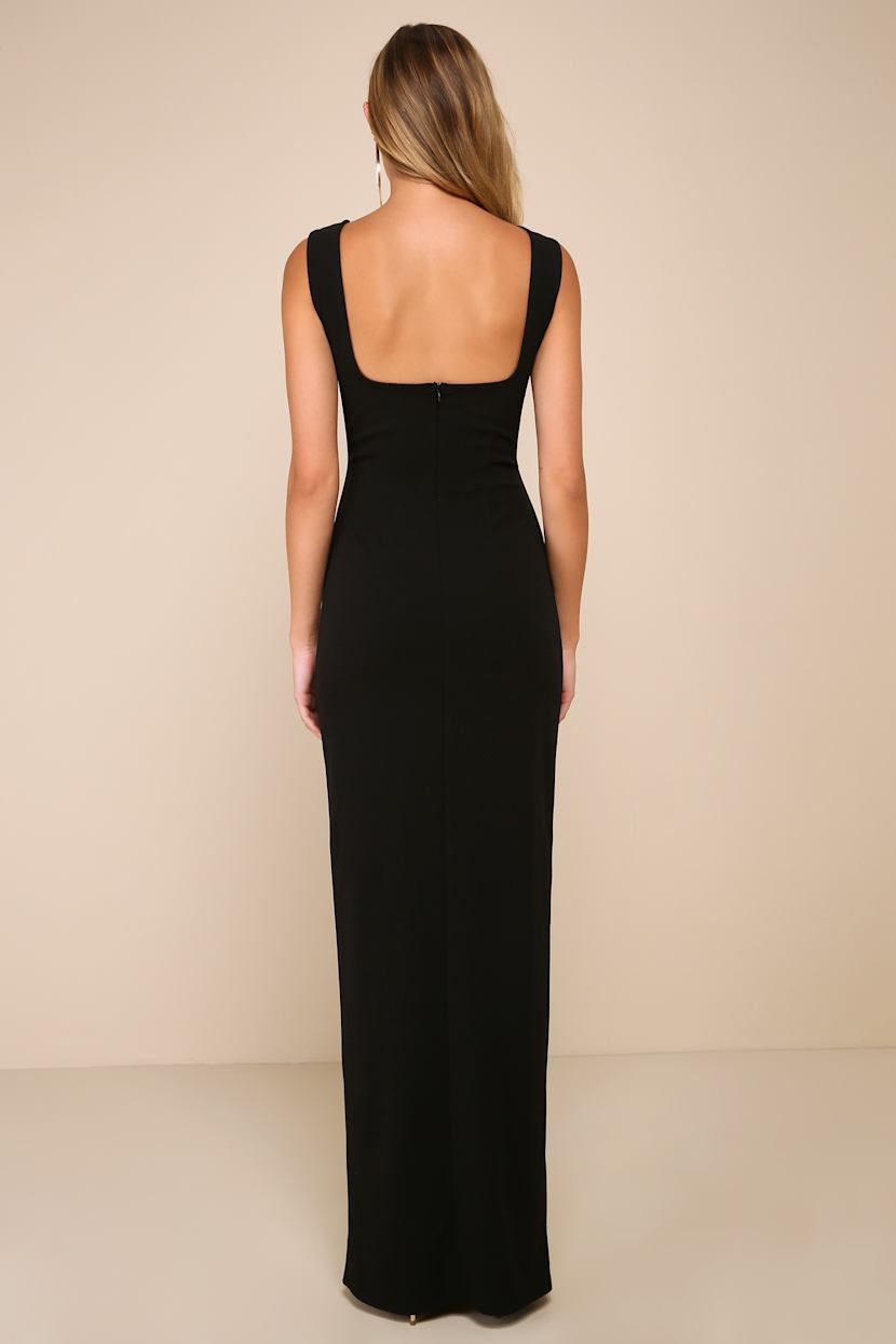 Inspiring Allure Black Square Neck Column Maxi Dress