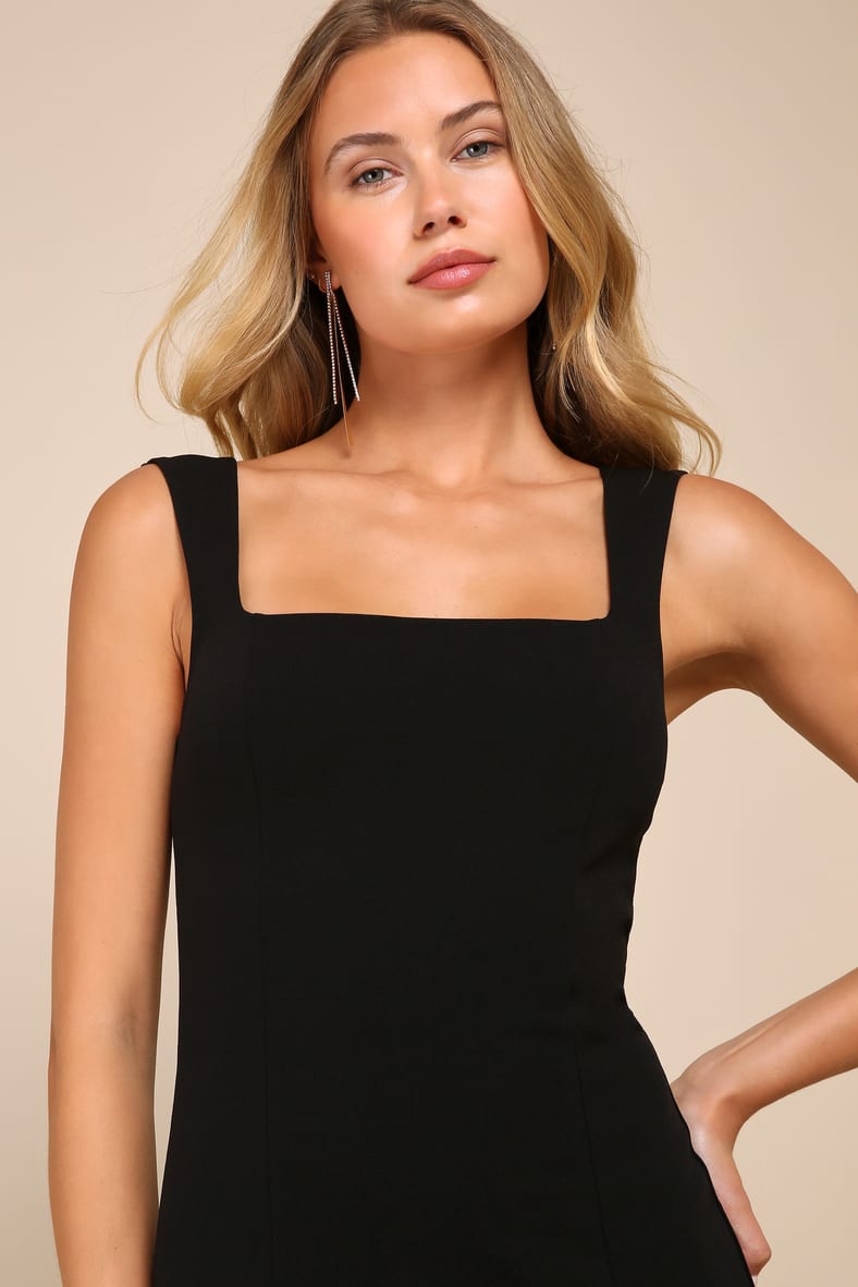 Inspiring Allure Black Square Neck Column Maxi Dress