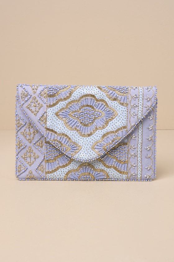 Light Blue Clutch - Sequin Beaded Clutch - Blue Envelope Clutch - Lulus
