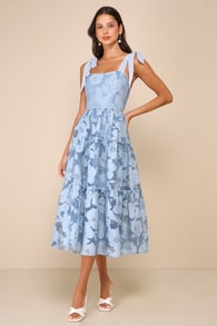 Proof of Perfection Blue Floral Tiered Tie-Strap Midi Dress