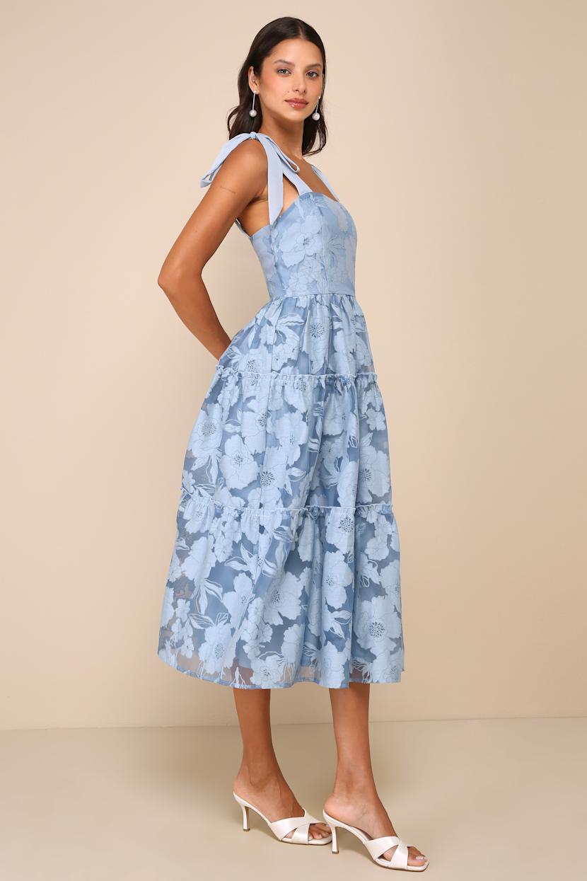 Proof of Perfection Blue Floral Tiered Tie-Strap Midi Dress