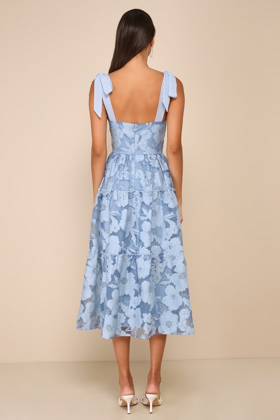 Shop Lulus Proof Of Perfection Blue Floral Tiered Tie-strap Midi Dress