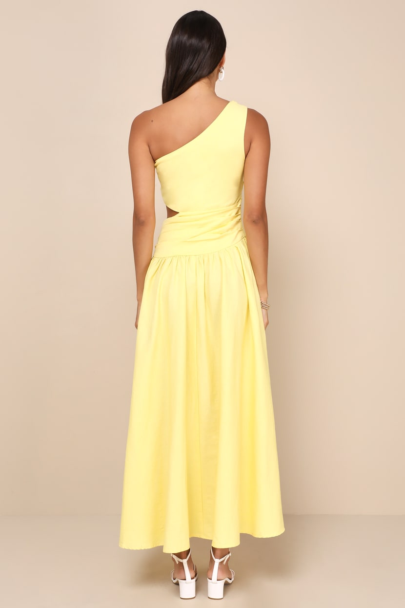 knee length dresses for ladies Olivia One Shoulder Midi Linen Dress