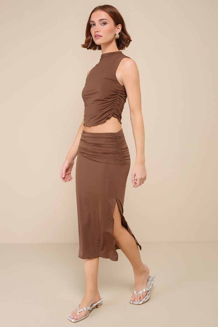 Brown Slinky Knit Dress - 2PC Midi Dress - Sleeveless Midi Dress - Lulus