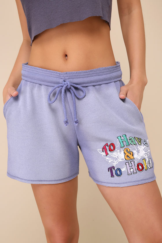 Vows Francis Blue Waffle Knit Embroidered Shorts 2