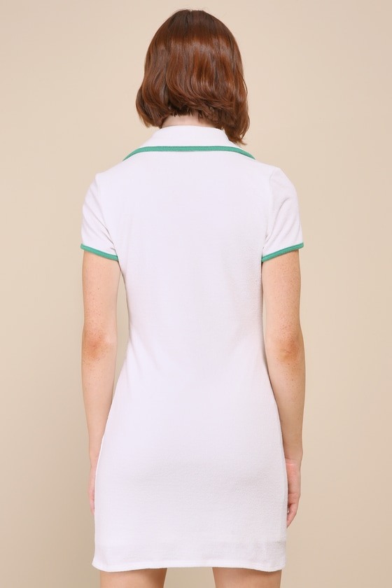 Lulus Undoubtedly Charming White Terry Knit Collared Mini Dress In White